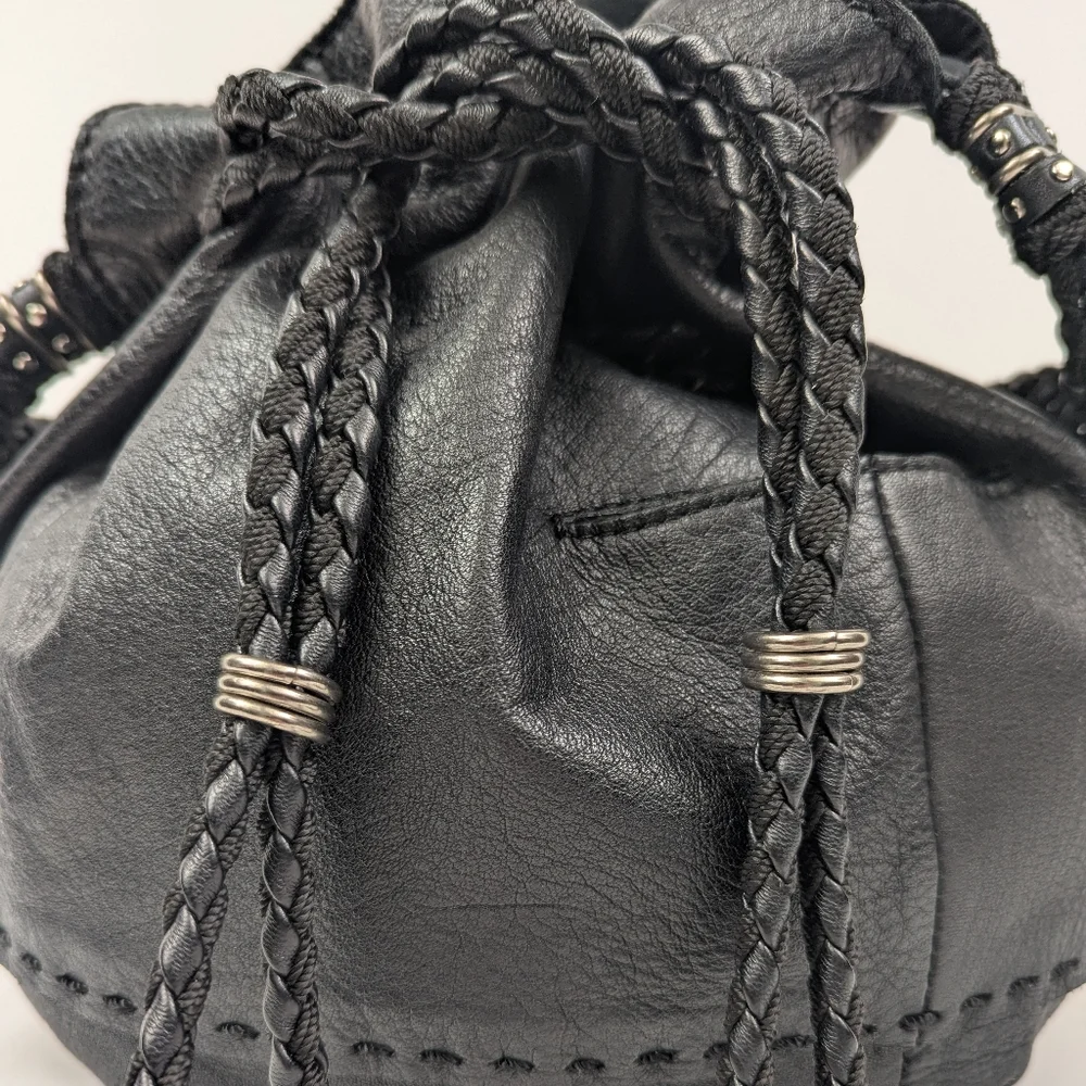 The Sak Bucket Bag Leather Hobo Drawstring Cinch Braided Strap Slouchy Boho Y2K